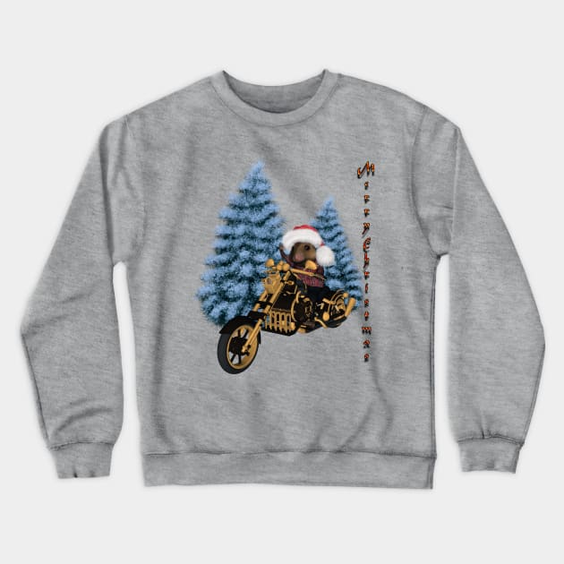 Merry christmas, funny mouse on a motorcycle with christmas hat Crewneck Sweatshirt by Nicky2342